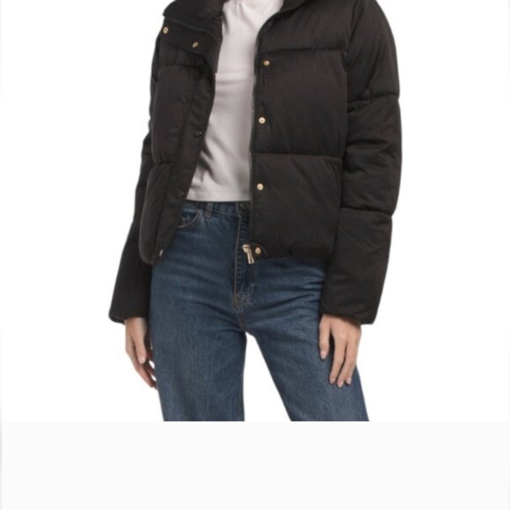 CeCe BLACK & Rhinestone Cropped Puffer Jacket MEDIUM NWT $288